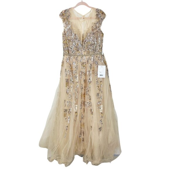 NWT Mac Duggal Embellished Cap Sleeve Cutout Back Gown Nude 14 #8311 - Picture 5 of 8